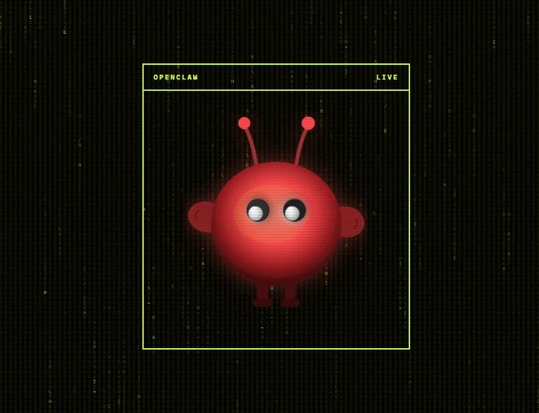 OpenClaw Hack — OPENCLAW LIVE, Matrix-style backdrop and mascot
